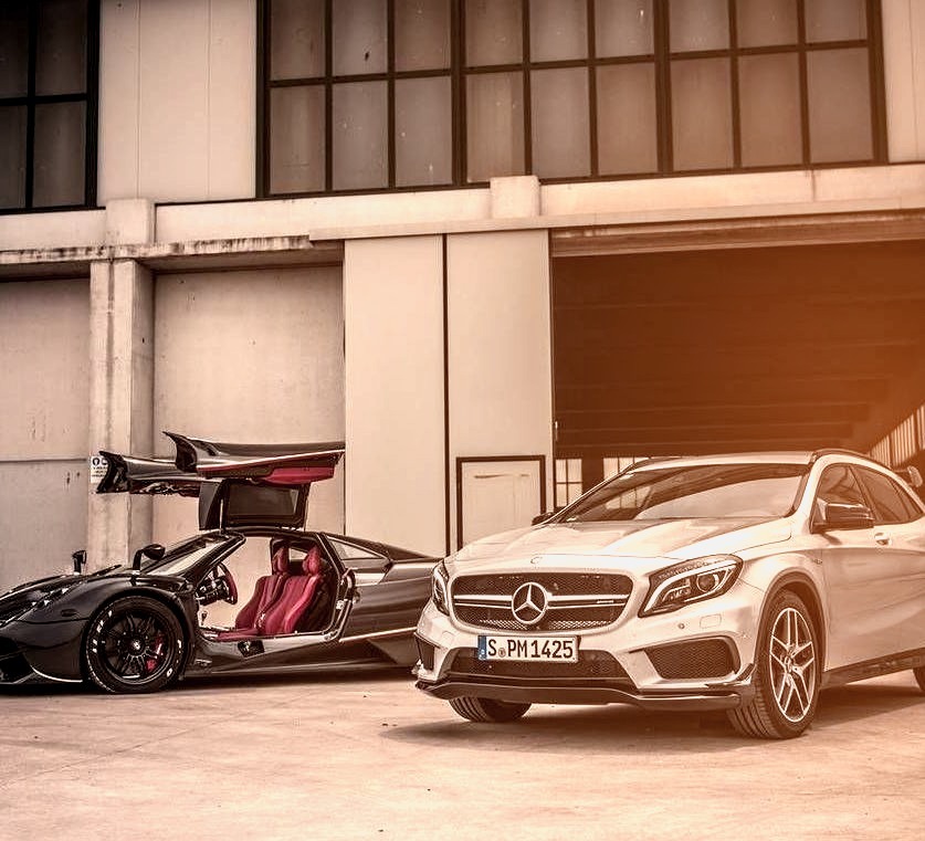Mercedes-Benz GLA 45 AMG & Pagani Huayra (Instagram @gfwilliams)